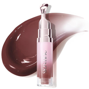 SKINTIFIC Peptide Brightening Lip Serum, Hydrating & Plumping Tinted Lip Gloss, Moisturizing Lip Balm with Polypeptides & Squalane for Glossy Sheer, Smooth Lips(10U Toast Brick)