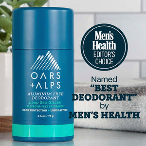 Oars + Alps Aluminum Free Deodorant for Men | Long Lasting Odor Protection, Clear & Free of White Residue, Anti-Chafing Smooth Glide, Dermatologist Tested, Deep Sea Glacier, 2pk, 2.6oz