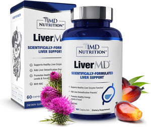 1MD LiverMD - Liver Support Supplement | Siliphos Milk Thistle Extract - Highly Bioavailable, for Liver Support | 60 Capsules (2-Pack)