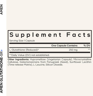 Amen Glutathione-SR+ Advanced Sustained-Release Supplement - 2-Month Supply - Reduced L-Glutathione - Galactomannans Fenugreek Seed - Time-Reduced Matrix - Non-GMO - 60 Capsules