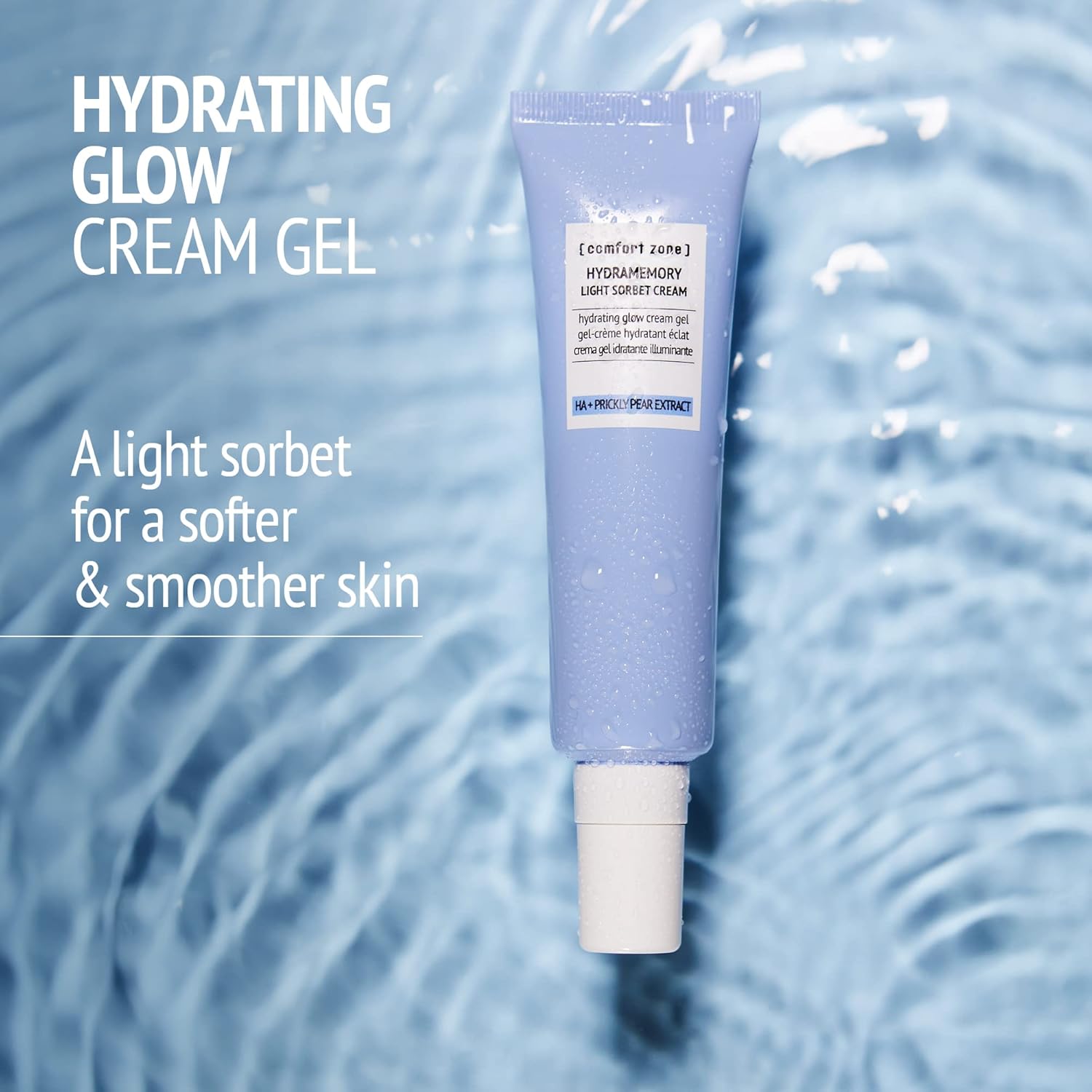 [ comfort zone ] Hydramemory Light Sorbet Cream, Hydrating Face Gel, Non Greasy, Climate Adaptive, Immediate Glow, Softens, Vegan, Prickly Pear, Hyaluronic Acid, Combination Skin, Daily, 2.03 Fl Oz