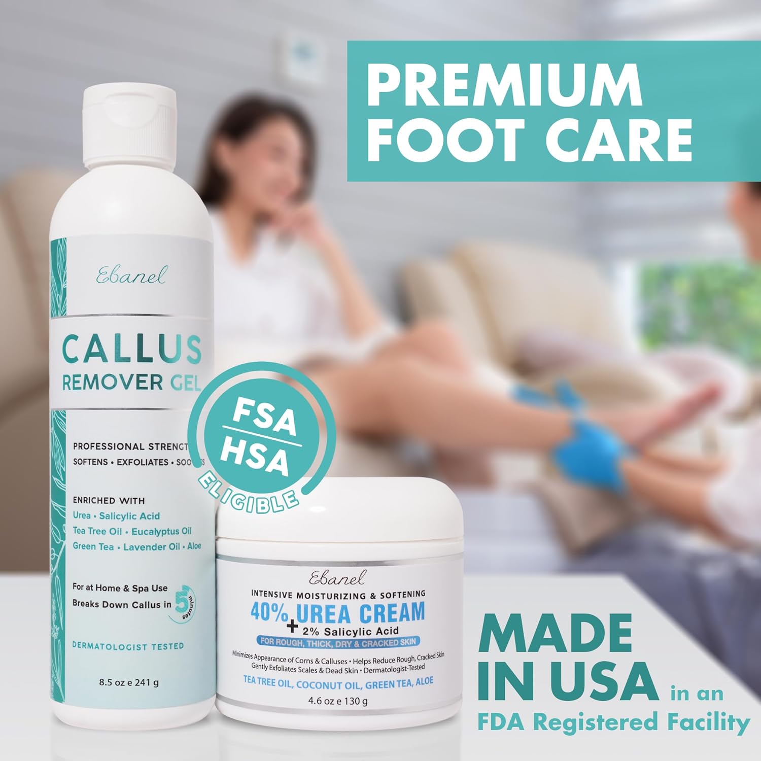 Ebanel Set of Professional Callus Remover for Feet, and Urea Cream 40% Plus Salicylic Acid 2%, Heel Foot Callus Remover Gel Exfoliator Dead Skin Cuticle Removal Toenail Softener Keratolytic Pedicure