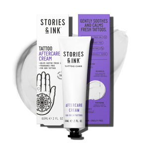 Stories & Ink Tattoo Care | AFTERCARE CREAM for Fresh Tattoos | Soothing Moisturizer to Calm Itchy, Irritated New Ink | Ultra-Gentle Tattoo Healing Balm, Fragrance-Free, 60 mL / 2 Fl Oz