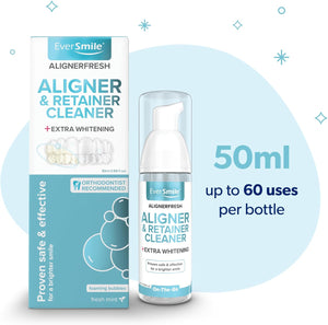 EverSmile AlignerFresh Extra Whitening Foam – Cleaner Compatible w/Invisalign and All Clear Aligners and Retainers – Eliminates Bacteria, Whitens Teeth, Fights Bad Breath – 50ml (1 Pack)