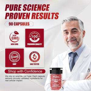 Urolithin A Supplement with CoQ10 200mg & Resveratrol 200mg, Mitochondrial Support & Cellular Energy, Pomegranate-Derived Urolithin A Capsules, Vegan, Non-GMO, 90 Capsules