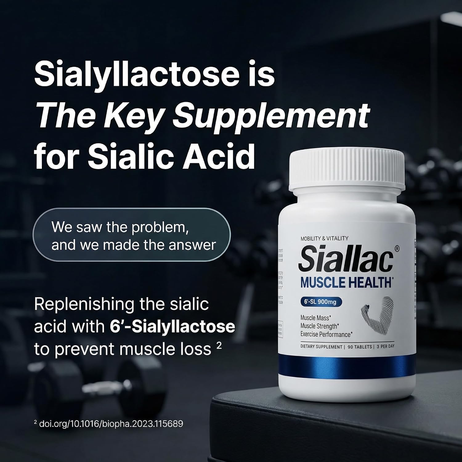 Muscle Health - Made in USA - Enhance Muscle Mass & Strength, Fast Workout Recovery, Reduce Fatigue & Boost Exercise Performance, 6-Sialyllactose (6-SL), 900mg, 90 Tablets (1 Pack)