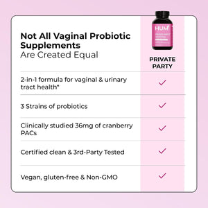 HUM Private Party Vaginal Probiotics for Women, pH Balance and Urinary Tract Support Vaginal Probiotic Supplement with Cranberry & Lactobacillus Blend, Women's Health Cranberry Pills, 30 Capsules