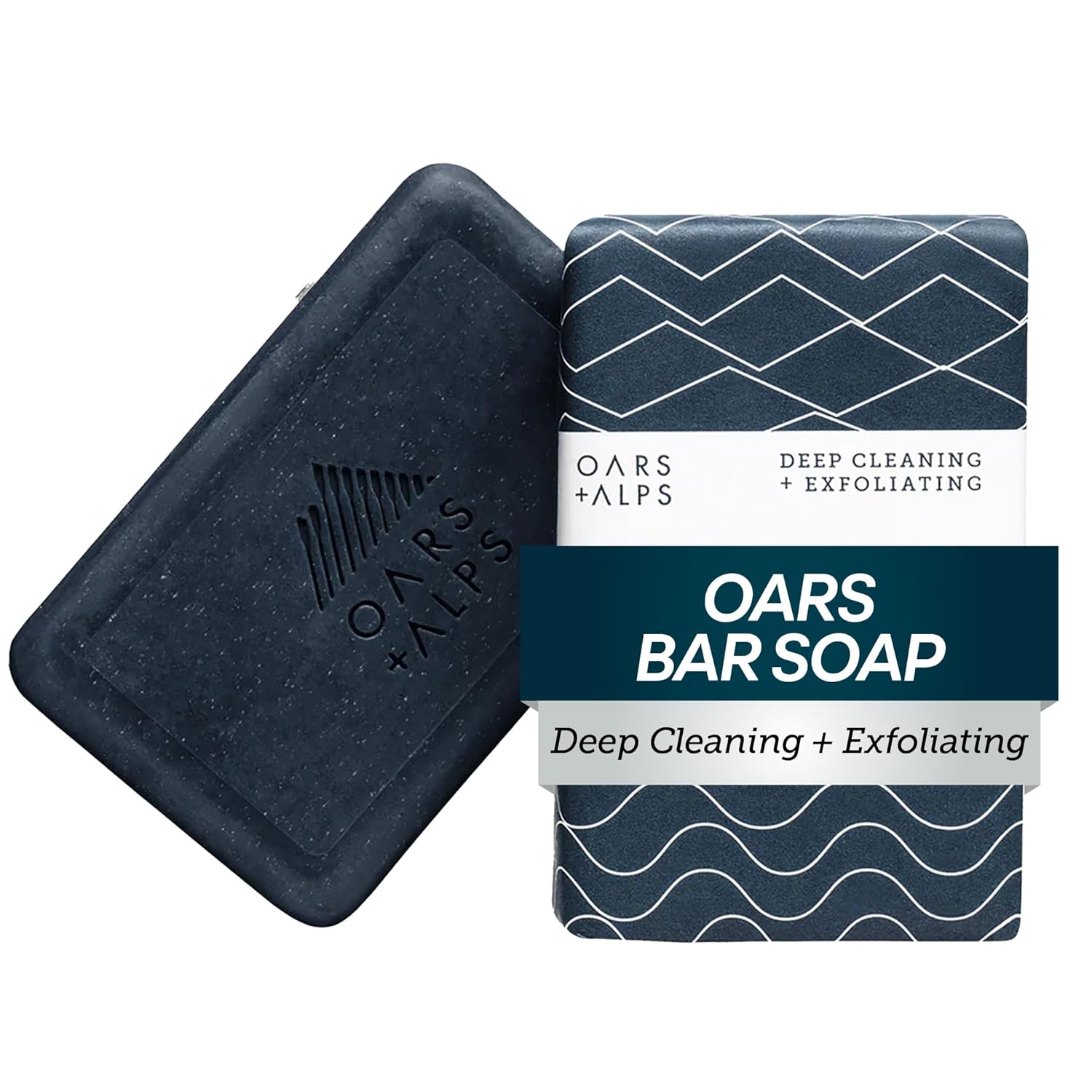 Oars + Alps Exfoliating & Moisturizing Bar Soap for Men, Deep Cleaning Soap, Clean Ingredients, All Skin Types, Blue Charcoal, 1pk