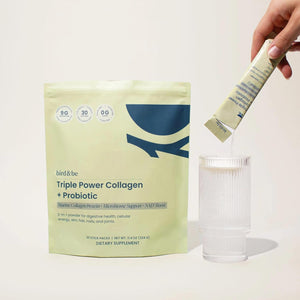 bird&be Triple Power Marine Collagen Powder | Hydrolyzed Peptides + Probiotics + NAD+ Precursor (NR) | Anti-Aging Skin, Hair, Nails & Gut Health & Cellular Energy | Unflavored Stick Packs