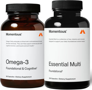 Momentous Omega-3 + Multi Stack - Daily 1600mg Fish Oil Supplement & Complete Essential Vitamin & Mineral Complex to Support Joint Health, EPA & DHA - NSF Certified, Gluten & GMO-Free (30 Servings)