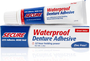Secure Sensitive Denture Adhesive Cream, Zinc Free Glue, 1.4 oz, 4 Pack | Aloe Vera & Myrrh to Nourish Your Gums - Uppers, Lowers & Partials - Waterproof & Zinc Free - Less Adhesive, More Hold