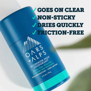 Oars + Alps Aluminum Free Deodorant for Men | Long Lasting Odor Protection, Clear & Free of White Residue, Anti-Chafing Smooth Glide, Dermatologist Tested, Deep Sea Glacier, 2pk, 2.6oz