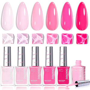 Beetles Jelly Nail Polish Set,6 Colors Pink Nude Jelly Quick Dry Nail Polish Fingernail Fast Drying & Long Lasting Nail Strengthener Polish Gifts for Women