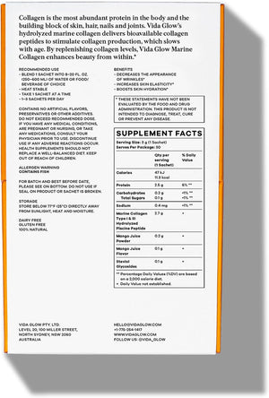 Vida Glow Marine Collagen Powder - Anti Aging Supplement with Collagen Peptides, Promotes Glowing Skin, Strong Nails, Healthy Hair | 30 Servings, Mango Flavor
