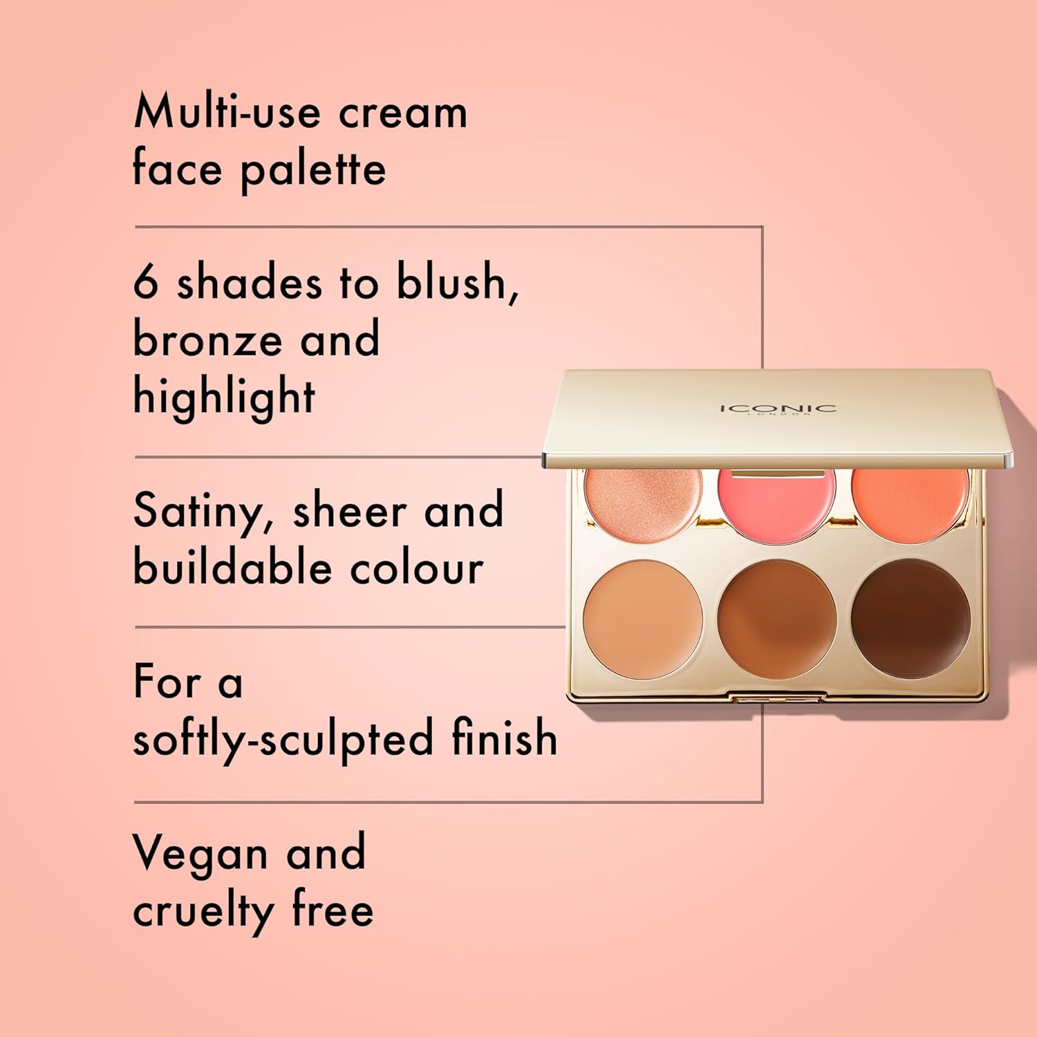 ICONIC LONDON Multi-Use Cream Blush, Bronze and Highlight Palette | Cruelty-Free, Vegan Makeup