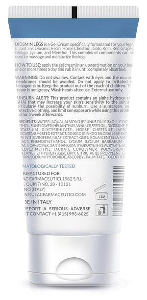 Dulac, Diosmin Legs Gel Cream, Cooling & Refreshing, with Diosmin & Menthol, Horse Chestnut Extract, Butcher's Broom & Red Vine, Fast-Absorbing, Non-Greasy, Daily Leg Care, 5.07 fl oz, Made in Italy