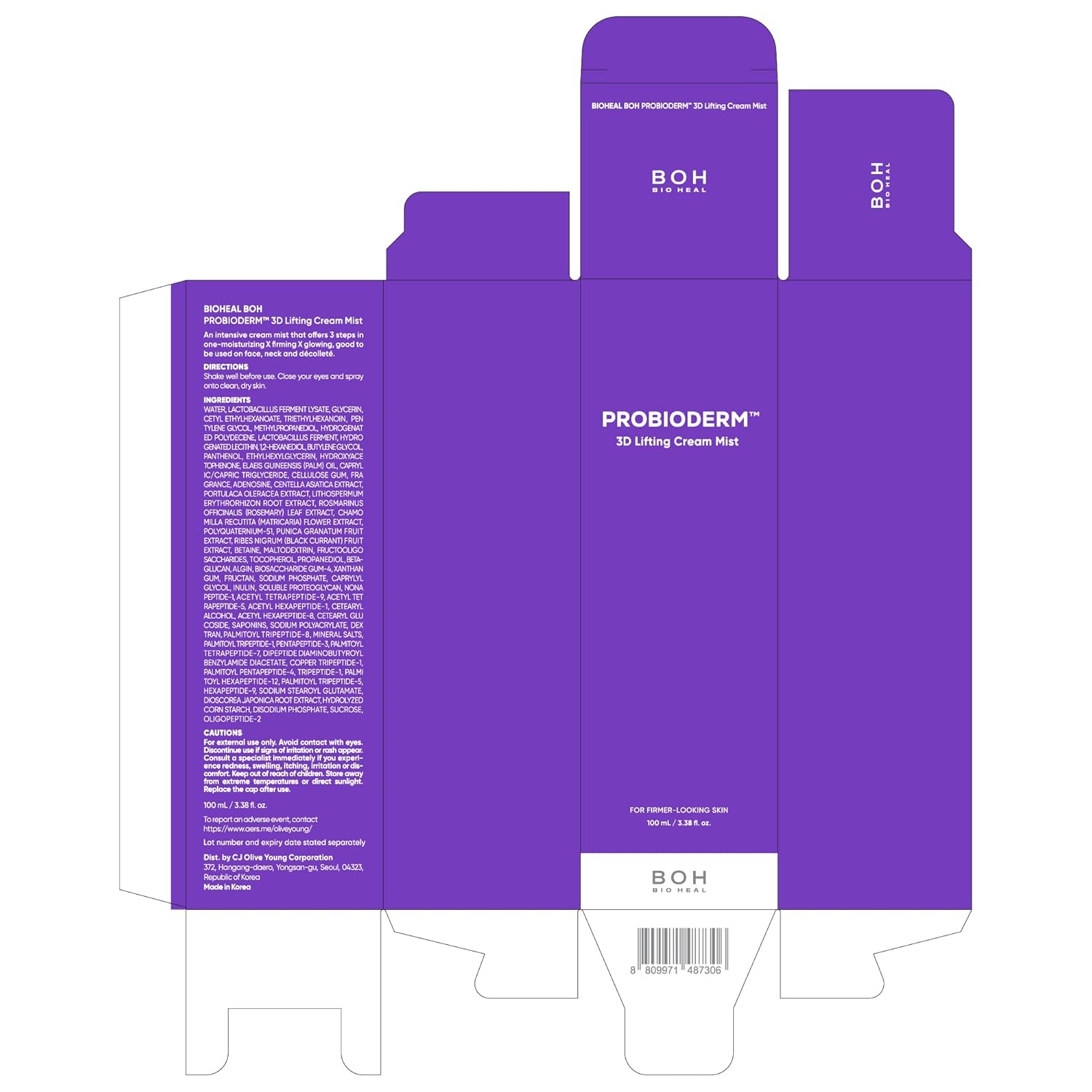 BIOHEAL BOH Probioderm 3D Lifting Cream Mist 3.38 fl oz | Korean Face Mist with Cream-Like Hydration for Instant Glow, Firm-Looking Skin & On-the-Go Refresh