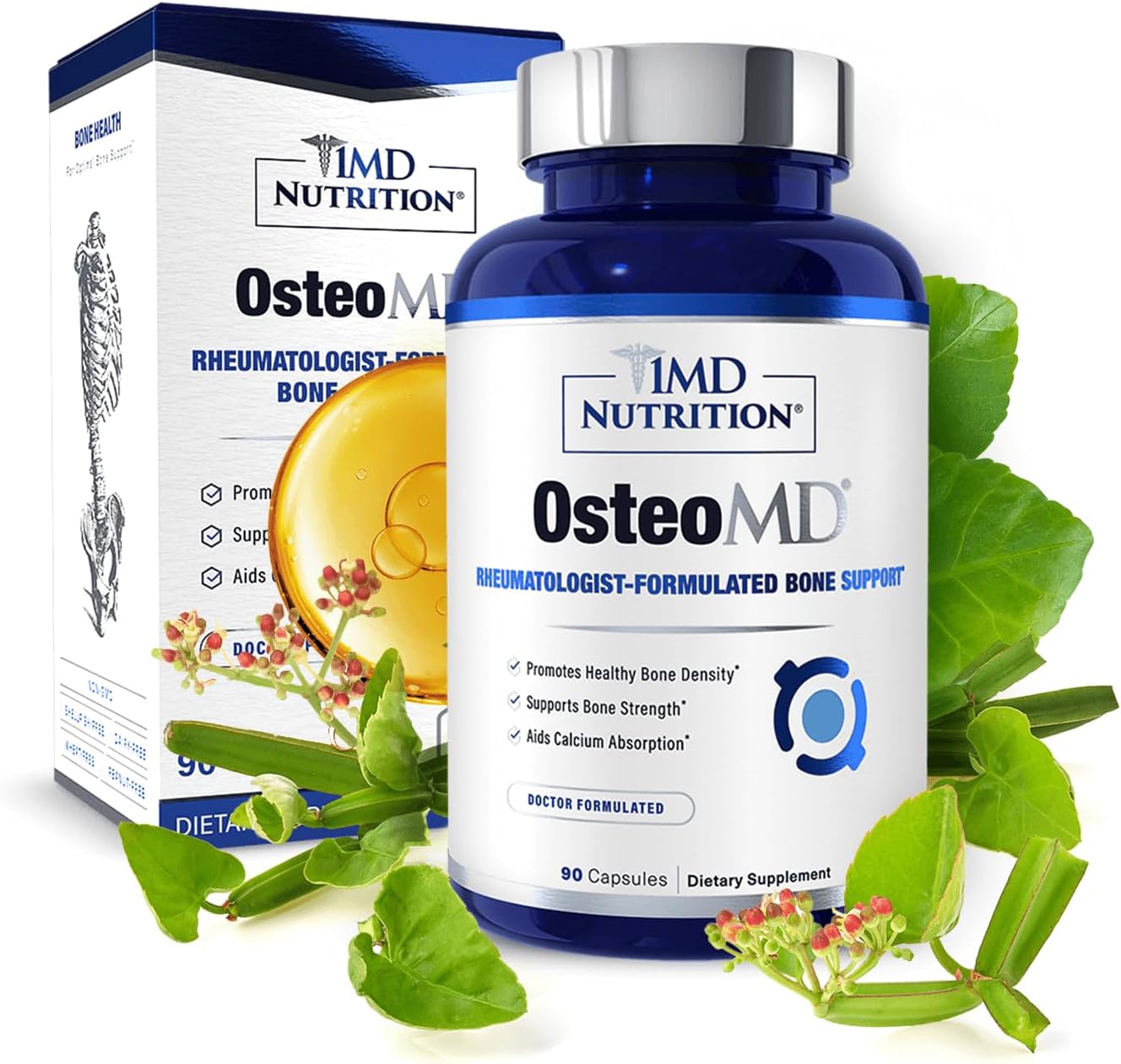 1MD Nutrition OsteoMD for Comprehensive Support - Supplement for Women and Men - Promote Density w/Vitamin D - Hydroxyapatite w/Vitamin D3 & K2-90 Capsules