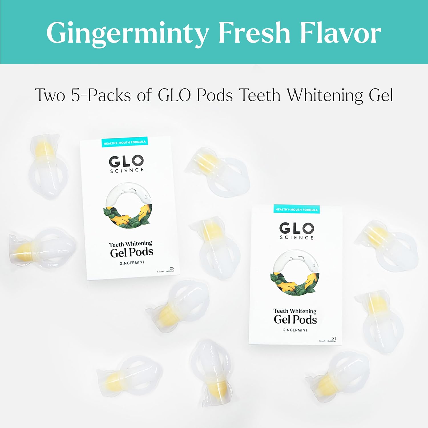 GLO Science So Brilliant Whitening Gel for Teeth – Sensitivity Free Tooth Whitener with 6% Hydrogen Peroxide – Fast, Safe, & Effective – Includes 10 Gingermint Pods (2 Packs)