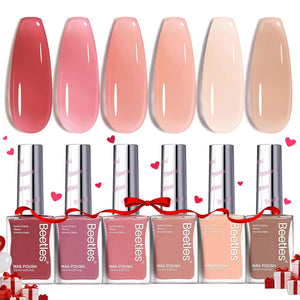 Beetles Jelly Nail Polish Set,6 Colors Pink Nude Jelly Quick Dry Nail Polish Fingernail Fast Drying & Long Lasting Nail Strengthener Polish Gifts for Women