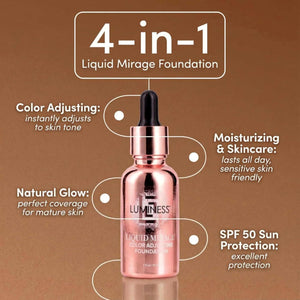 LUMINESS Liquid Mirage w/SPF 50 Color Adjusting Foundation Kit - Color Changing Foundation, SPF 50 Primer & Makeup Brush, Face Makeup for Mature Skin, 4in1 Liquid Foundation, Concealer & Moisturizer