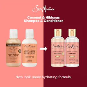 SheaMoisture Travel Shampoo & Conditioner (12 Sets, 24 Bottles), Coconut & Hibiscus Curl & Shine, Frizz Control, Curly Hair Products, 3.2 Oz Ea