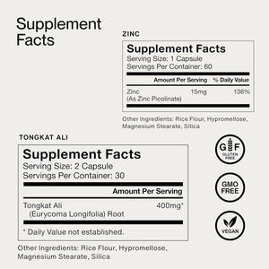 Momentous Male Hormone Support Stack - Natural Wellness & Performance Supplement to Support Joint Health, Hormone Balance & Lean Muscle Mass (Tongkat Ali, 30 Servings - Zinc Picolinate, 60 Servings)