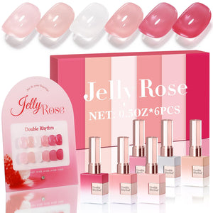 Double Rhythm 6 Pcs 15 ML Gel Polish Set Same Color Same Bottle Soak Off Gel Polish Kit Nail Art Manicure Salon DIY at Home for Women (Jelly Burgundy Red Glitter Silver -T6-56)