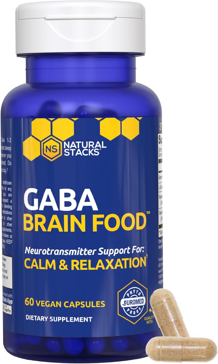 GABA Brain Food - GABA Supplement with L-Citrulline & Grape Seed Extract - Supports Calm & Relaxation - Nighttime Sleep Aid - Supports Production of Gamma Aminobutyric Acid - 120 L-Citrulline Capsules