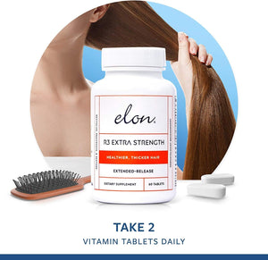 Elon R3 Extra Strength for Hair Growth - Supplements for Women to Grow Thicker, Fuller Hair, Advanced Formula with 5000 mcg Biotin Per Serving & Collagen, 60 Count (Pack of 3)