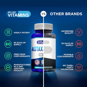 We Like Vitamins Astaxanthin 10mg Softgel - Highly Potent Astaxanthin Supplements from Haematococcus Pluvialis - Improves Eye, Joint, Skin Health & Energy Levels - 60 Count, 2 Month Supply