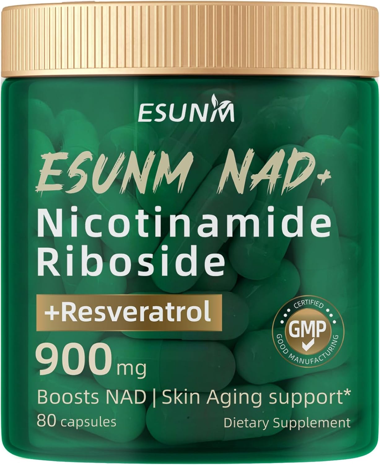 ESUNM Liposomal NAD+ Supplement with Resveratrol, NMN Supplement NAD Resveratrol Support Cellular Health, Stamina & Healthy Aging,Third-Party Tested，80 Capsules