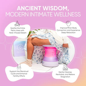 Yoni Steam Seat Set for Feminine Wellness & Self-Care - Vaginal Steamer with SteamSafe Temperature Control & Near Infrared & Red Light Therapy - V Steam at Home Kit with Yoni Herbs for Steaming