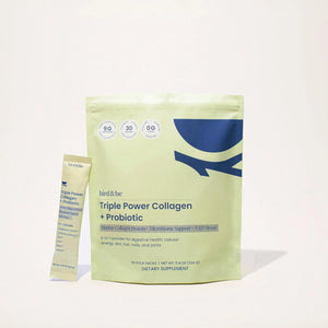 bird&be Triple Power Marine Collagen Powder | Hydrolyzed Peptides + Probiotics + NAD+ Precursor (NR) | Anti-Aging Skin, Hair, Nails & Gut Health & Cellular Energy | Unflavored Stick Packs
