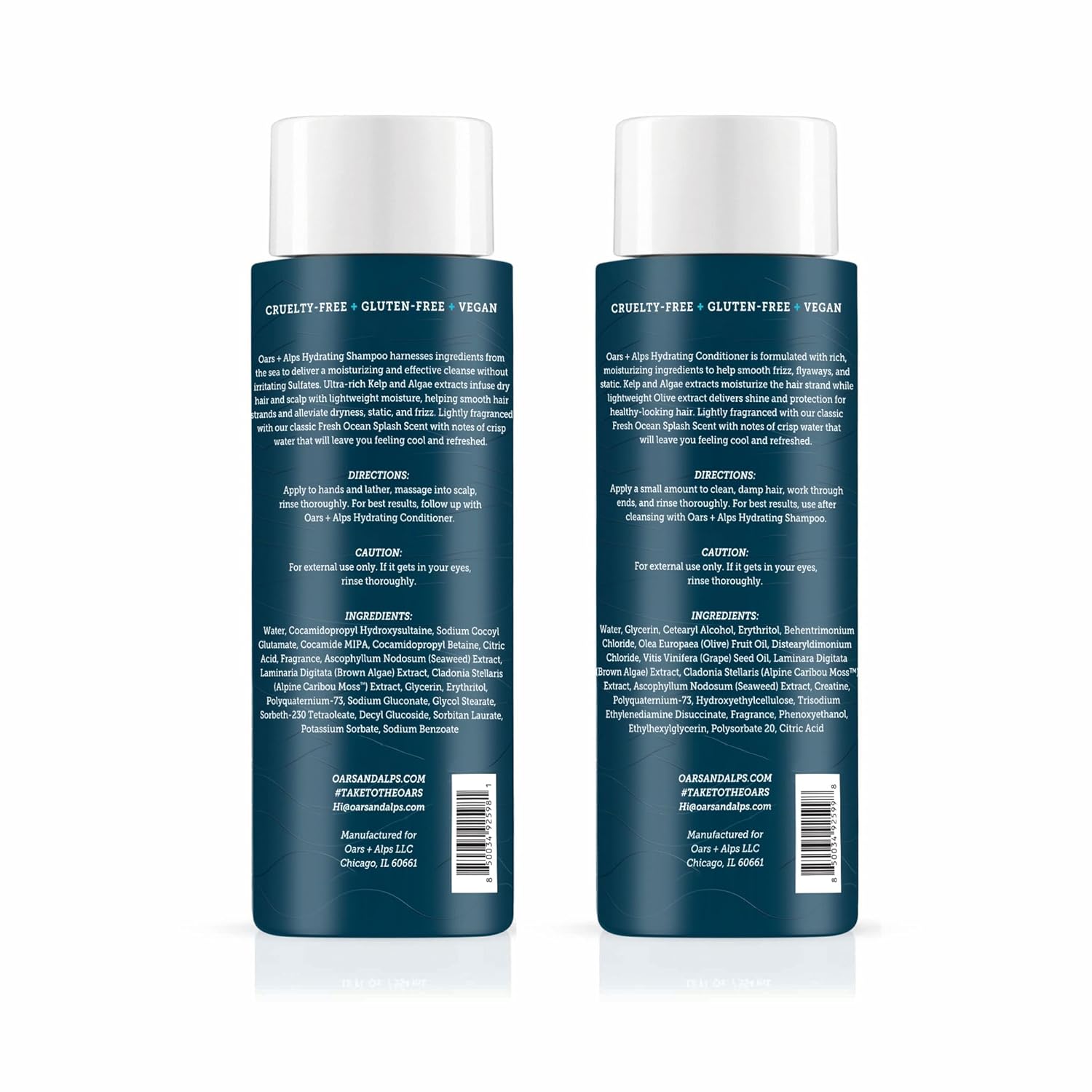 Oars + Alps Men's Sulfate Free Hair Shampoo and Conditioner Set for Men & Women, Infused with Kelp & Algae Extracts, Nourishing & Moisturizing, Paraben Free, Fresh Ocean Splash Scent, 2pk, 13.5oz