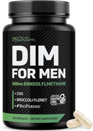 DIM Supplement for Men 300mg | Estrogen Blocker & Aromatase Inhibitor | Extra Strength Men’s Hormone Balance & Fitness Booster with Diindolylmethane Plus CDG & Broccoli Floret | Gluten-Free | 60 Ct