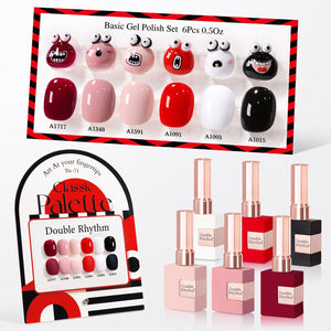Double Rhythm 6 Pcs 15 ML Gel Polish Set Same Color Same Bottle Soak Off Gel Polish Kit Nail Art Manicure Salon DIY at Home for Women (Jelly Burgundy Red Glitter Silver -T6-56)