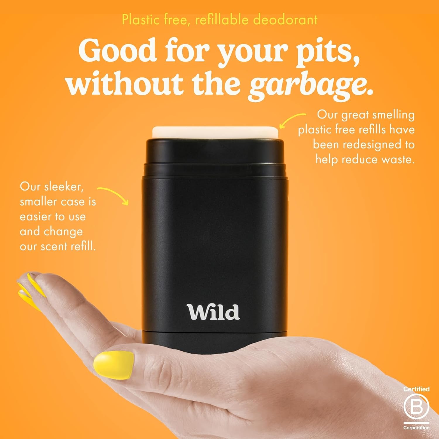 Wild - The Full Monty Aluminum Free Deodorant Starter Kit for Men - Refillable Stick Deodorant with Purple Case & Zero Plastic Vegan Refills in a Variety of Scents 5 x 1.4oz - Long Lasting Protection