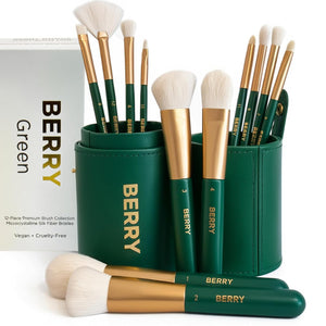 BERRY GOODS 12-Piece Makeup Brush Set with Microcrystalline Silk Fibers – Ultra-Soft, Vegan & Cruelty-Free Face & Eye Brushes with Travel Case (BERRY Blue)