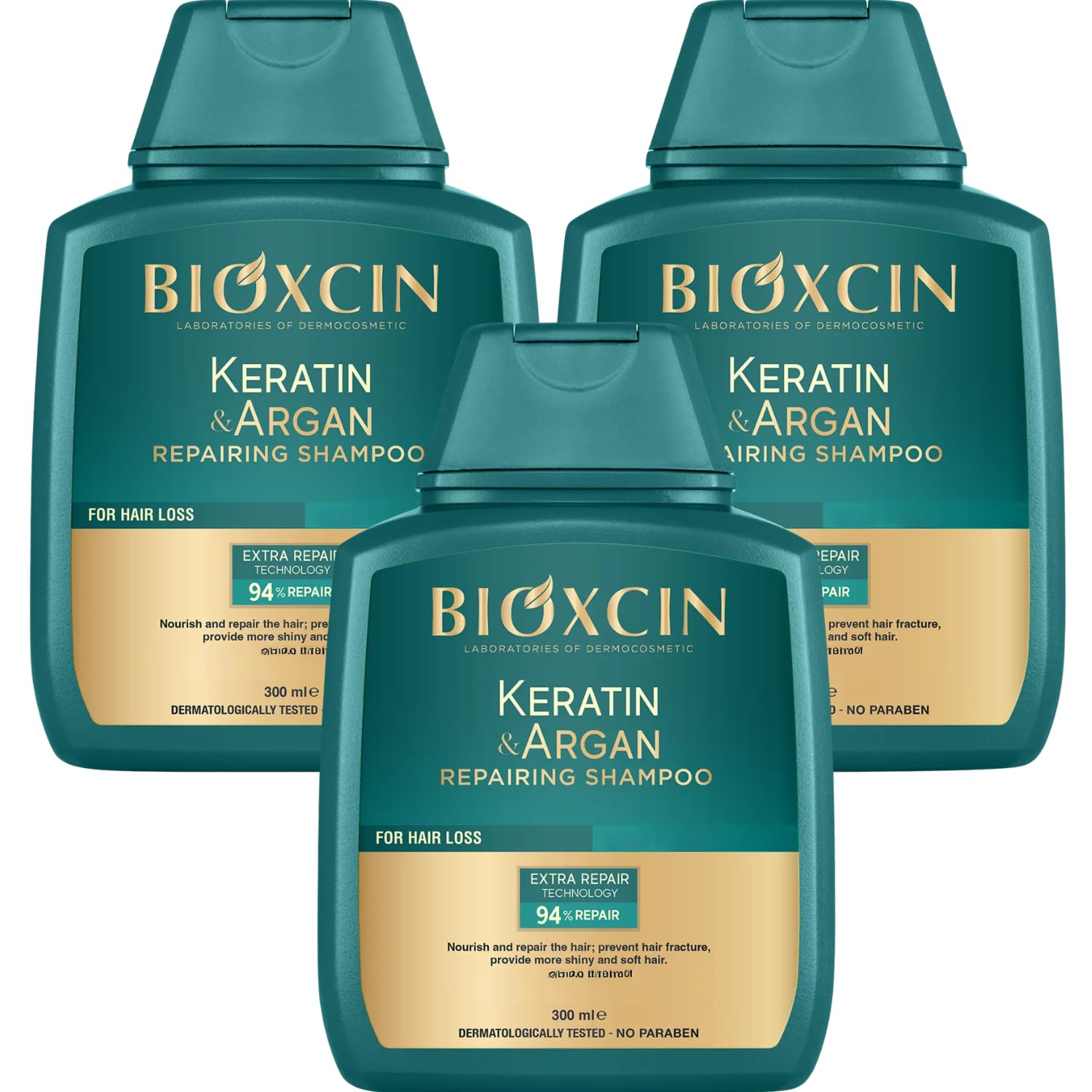 Keratin Shampoo and Argan Oil Shampoo Bond Repair Anti-Hair Loss and Growth Care Sulfate Free Biotin Hair Care Strengthening and Nourishing Formula for Dry, Damaged, Gray or Dyed Hair 300 ml x 3