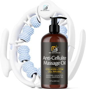 Anti Cellulite Massage Oil and Firm Dry Brush Kit | Collagen & Stem Cell Skin Tightening Kit | Radiant Body Care Kit for Women by M3