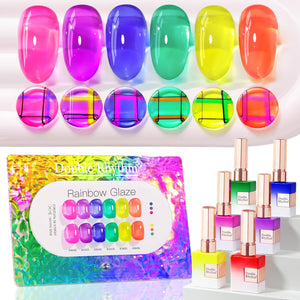 Double Rhythm 6 Pcs 15 ML Gel Polish Set Same Color Same Bottle Soak Off Gel Polish Kit Nail Art Manicure Salon DIY at Home for Women (Jelly Burgundy Red Glitter Silver -T6-56)