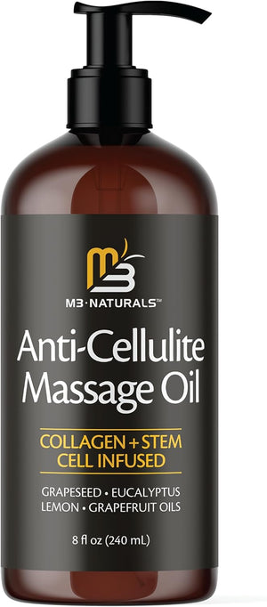 Anti Cellulite Massage Oil and Firm Dry Brush Kit | Collagen & Stem Cell Skin Tightening Kit | Radiant Body Care Kit for Women by M3