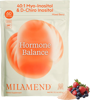 milamend Hormone Balance for Women 40:1 Myo-Inositol D-Chiro Inositol Supplement + CoQ10, ALA, & Amino Acids – Fertility, Ovarian & Cycle Support – Mixed Berry Powder – 28 Count Sticks