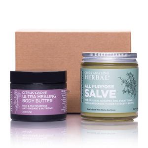 Ora's Amazing Herbal Unscented Moisturizer Travel Set, Touchy Skin Salve, Unscented Body Butter & Body Oil Set, Travel Size, Eczema and Senstivie Skin