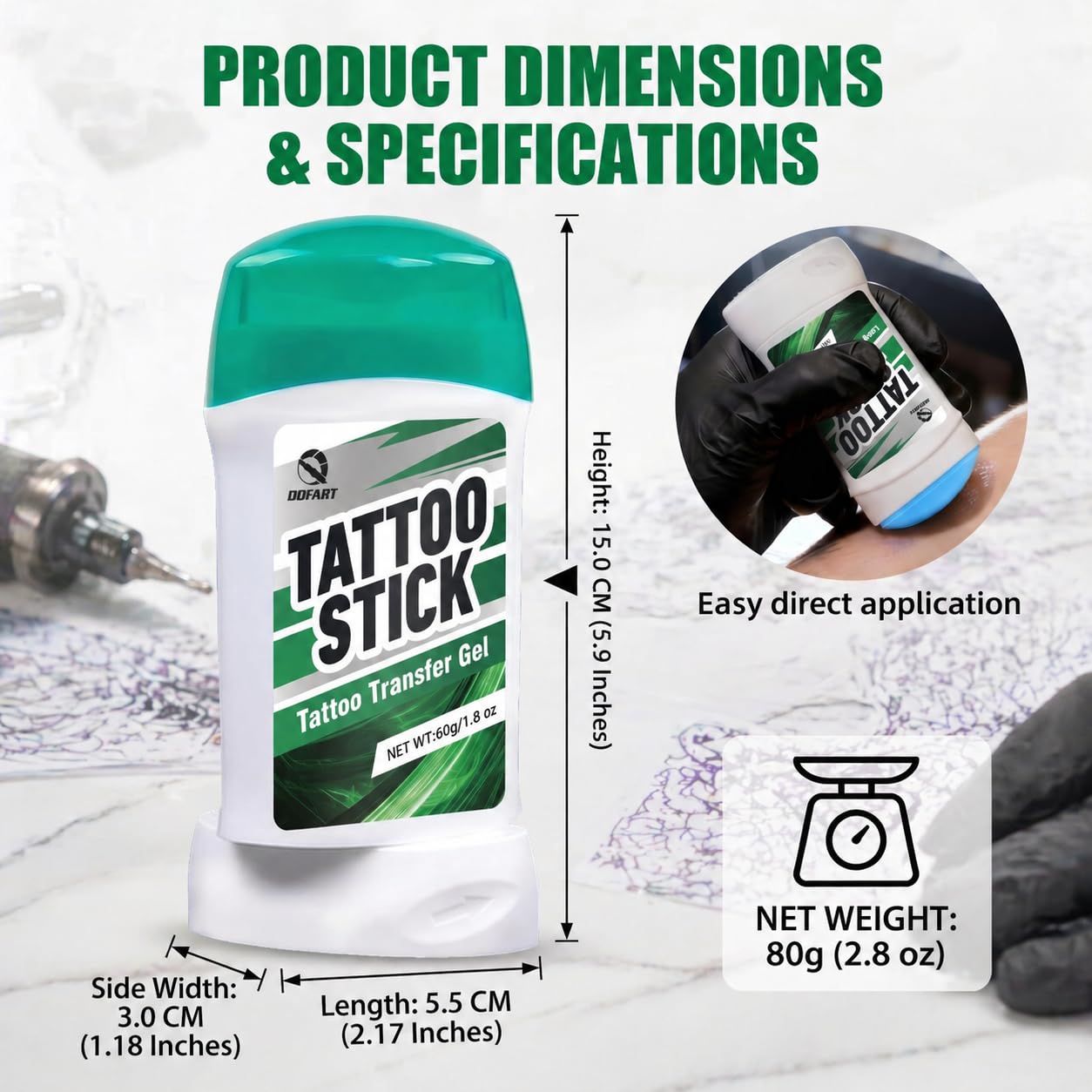 Tattoo Stencil Transfer Gel Stick, 3 Pack No-Mess Stencil Primer | 3 pack tattoo stencil transfer gel sticks, no-mess format, clear pattern placement, studio and practice setup