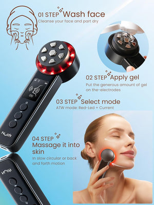 Radio Frequency Skin Tightening Device, Smart Electric Zinc Alloy Facial Beauty Machine with RF-Current Cold Heat for Jawline Lifting, Cheek Firm, Wrinkle Reduction, Depuff, Increase Absorption