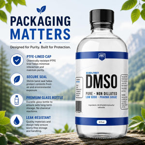 DMSO Liquid 99.9% Pure Low Odor, 8 oz Glass Bottle, Dimethyl Sulfoxide