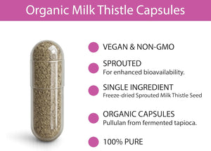 KOYAH - Organic Milk Thistle Capsules – Sprouted & Freeze-Dried – 700 mg per Capsule - Liver Support* - 150 Capsules (50 Servings)