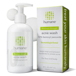 humane Benzoyl Peroxide Face Wash - 5% Regular-Strength Acne Face Wash For Skin, Back & Body - 8 Fl Oz - Dermatologist-Tested Non-Foaming Cleanser - Benzoyl Peroxide Acne Treatment - Cruelty-Free